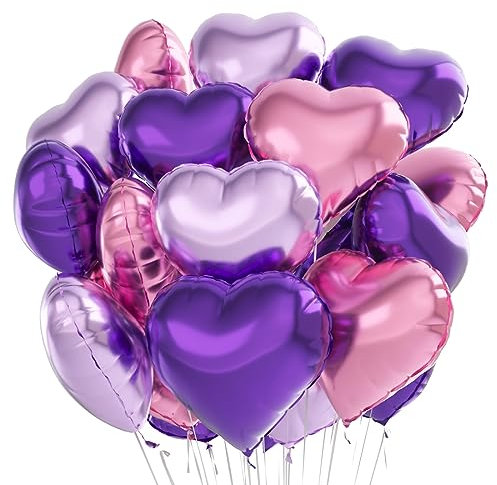 Palloncini Foil Cuore Viola Rosa, 24 Pezzi Elio per San Valentino, Nozze, Decorazione Festa di Compleanno