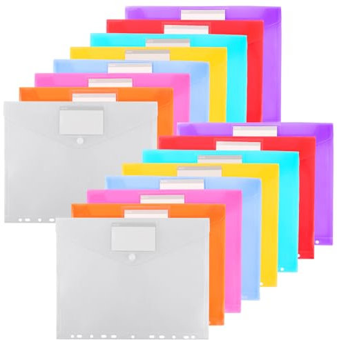 GBACHOOSE 40 Stück Dokumentenmappe a4 zum Abheften, Dokumententasche A4 Abheftbar mit Lochrand und Etikettentasche, Transparent Dokumentenmappe A4 Klettverschluss für Dateiorganisation (8 Farben)