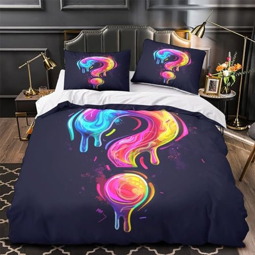 QINGTIANFC Fragezeichen 3D Effekt Bettwäsche-Set, Kopfkissenbezug Colorful Fragezeichen Bettbezug Mit Leichtläufigem Reißverschluss, Pflegeleicht 3 Teilig Super King(260x220cm)