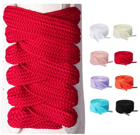 Olukssck 2 Pares Cordones de Zapatillas de Deporte, Cordones Planos 20 mm de Ancho para Zapatos Deportivas, Duradero Cordon para Adultos y Niños, Rojo, 100cm