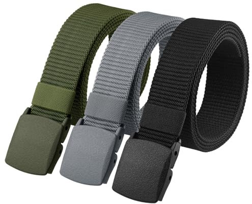 Huiguli Gürtel Herren, 3 Stück Arbeitsgürtel Herren aus Nylon, Verstellbar Stoffgürtel mit Kunststoffschnalle, Unisex Gürtel für Schneller Pass durch die Flughafensicherheit