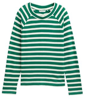 TOM TAILOR Denim Damen 1045422 Longsleeve T-Shirt, 37163-Green White Stripe, S