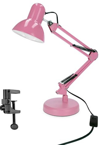 EDO lampe de bureau enfant - lampe pince - lampe de chevet rose avec bras pivotant réglable pour le bureau et salon de manucure - lampe de lecture rétro PIXI avec douille E27 sans ampoule