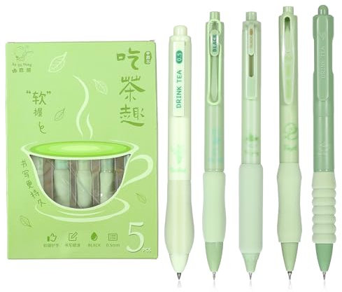 Mabor 5 Stück Kugelschreiber Aesthetic,Stifte Aesthetic Einziehbare Gelschreiber 0,5 mm Aesthetic Stifte Gelstift Schwarze Tinte mit 5 Weichem Griff Süßer Stifte Gel Pen für Schule Büro