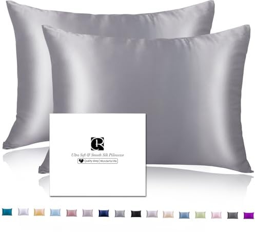 Silk Pillowcases 2 Pack for Hair and Skin with Hidden Zipper, Ravmix Both Sides Mulberry Silk Pillowcases Cooling Pillow Cases Set of 2, Standard 50×75 CM, Lilac Gray