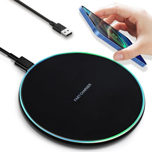 IOUGDSEC Wireless Charger with Indicator Light, Fast Wireless Charging Pad with USB-C Cable, Qi-Certified 15W Max Compatible with iPhone 15/14/13/12/XS AirPods, Samsung Galaxy S24/S23 HUAWEI