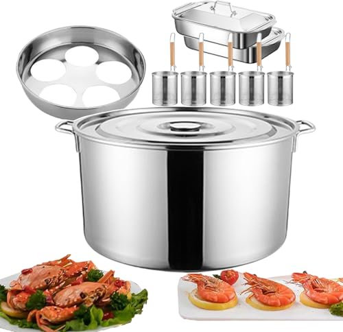 Pasta Pots Stockpots Insert Set, With Divider and 5/Strainer Basket, Multipots Pasta Tools, Kitchen Spaghetti Cooking Machine for Commercial and Home Kitchen Use, Family Gathering