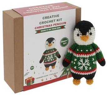 Shudehill Giftware Creative Crochet Kit, Christmas Jumper Penguin, Finished Size: 14x16cm, Set of 1