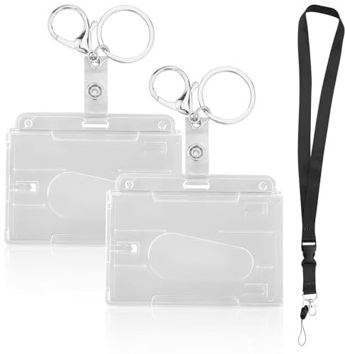 2 custodie trasparenti per carte di credito, con portachiavi, porta badge per badge e porta badge