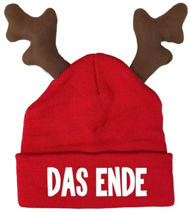 tshirtladen Das Ende Rentier Mütze lustiges Statement Elch Beanie Geweihmütze mit Spruch