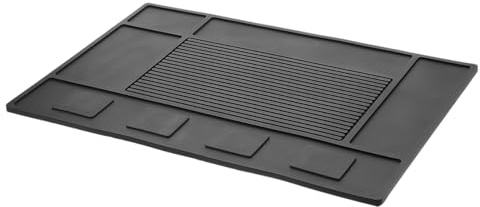Salonmatte 45x30x0,7cm aus Silikon, Magnetische Arbeitsunterlage | Scheren und Haarbürsten, Vier Magnetzonen, Glatte Oberfläche, Schwarz