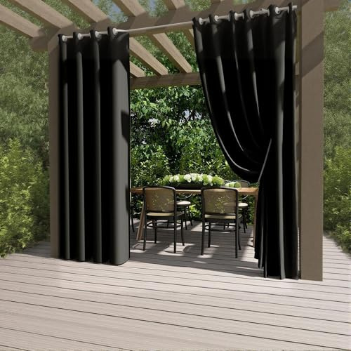 Fudaiki Rideau Extérieur Imperméable Jardin 2 Panneau Rideau Occultants avec Oeillet Coupe-Vent Protection UV Résistant à la moisissure, Rideaux à Isolation Thermique 140x175cm Gris Foncé