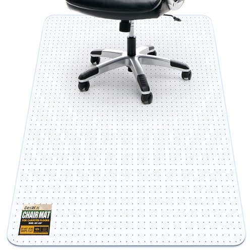 BesWin Office Chair Mat for Carpet, 81 x 122 cm Heavy Duty Non-slip Carpet Protector Chair Mat for Home Office, Transparent Chair Floor Protection Mat with Studs, Ship Flat and Easy Chair Movement