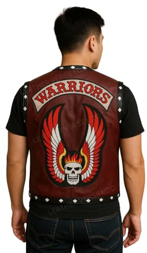 Leather Verse Gilet da uomo con teschio ricamato Stile Halloween Costume genuino in pelle da motociclista Gangster Biker James Remar, S
