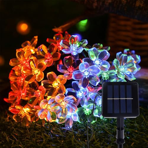 ENLACE Solar Lichterkette Aussen, 5M 20 LED Blumen Lichterkette Wasserdicht, 8 Modi Solar Kirschblüten Lichterketten für Garten, Hochzeit, Terrasse, Balkon, Außen, Party Dekoration, Bunt