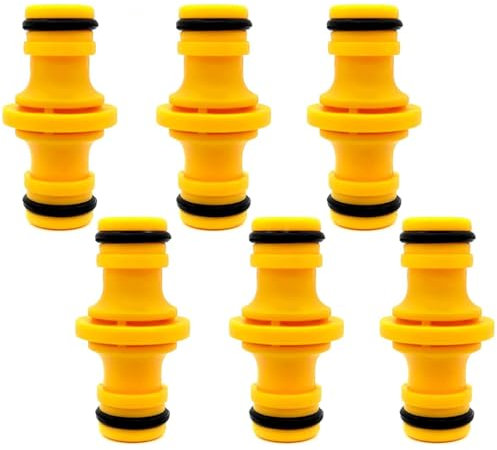 Garegce 6PCS Double Male Hose Connectors, Leak-Proof & Durable Plastic Garden Hose Pipe Connectors for Join Garden Hose Pipe Tube and Garden Irrigation System - Yellow