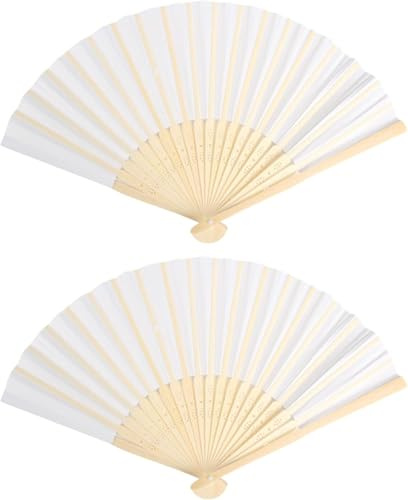 TRUMIZON 2 Pcs Folding Hand Fan, Handheld Fan Folding, Bamboo Hand Held Chinese Paper Fans for Wedding Decoration, Birthday, Dancing, Cosplay, Party Props, White