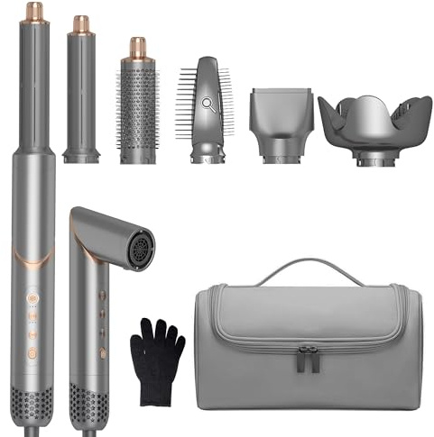 OKWRAP Haarstyler 6 in 1 Hair Styler Set Hairstyler 110000 U/MIN Diffusor | Haarstyler 1400W mit Rundbürste Diffusor Lockenstab Glättbürste für Trocknen Glätten Locken mit Aufbewahrungstasche