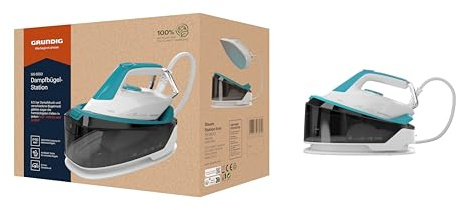 GRUNDIG SIS 6550 Dampfbügelstation, 2400 W, 6,5 bar, 110 g/min Dampf & 360 g/min Extra-Dampfstoß, Keramiksohle, Selbstreinigung & 1,2 L Wassertank, schnellaufheizend, Weiß/Türkis