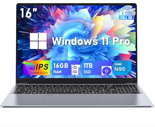 MITUNTUN Gaming Laptop Computer 16 Inch, Laptops 2025 Win 11 Pro, 16GB RAM 1TB SSD, N95 (Up to 3.4GHz), FHD 1920 * 1200, Backlit Keyboard, WiFi 5 BT 4.2