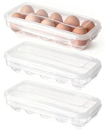 3 Stück Eier Aufbewahrung Kühlschrank 10 Eier Transportbox Eierbehälter | Transparent Eierbox Eierkarton aus Kunststoff Eierhalter Kühlschrank Eierspender Kühlschranks für Küche kühlschrank