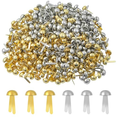 Hevysuo 400 Piezas Mini Encuadernadores Redondos,Clips de Patrón de Metal 17x8mm,Mini Brads para Scrapbooking,Manualidades DIY y Tarjetas（Oro y Plata）