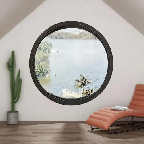 Fenster für Gartenhäuser, runde, um 360° drehbare Fenster, Bullaugenfenster aus klarem Sicherheitsglas, Schiebefenster, Drehkippfenster für Badezimmer, Keller, Wohnzimmer, Garage (Schwarz, 5