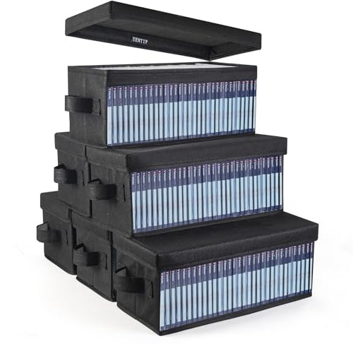 UENTIP 6-Pack CD Storage Box,CD Storage Case With Clear Window,For Home＆Car | CD/DVD Storage Organizer,Non-Woven Fabric,Carry Handle,Holds 192 Full Jewel Case CDs,384 Slim Case CDs,or 1050 Sleeved Discs