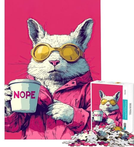 Puzzle de 1000 pièces pour Adultes Chat Cool avec Tasse de café Jeu Relaxant Amusant et Humoristique Cadeau d'anniversaire Unique (75x50cm)