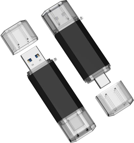 RAOYI 2 Pack 64GB USB Memory Stick USB C and A Dual USB 3.0 Stick USB Type-C Flash Drive Thumb Drive for Smartphones, Tablets, Macs and Computers, Black