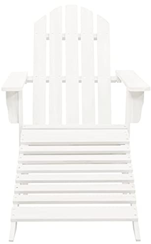 GeenYuu Fauteuil de jardin avec repose-pieds en bois dur massif blanc, résistant aux intempéries, 70 x 153 x 88 cm, confortable pour jardin et terrasse, construction stable, durable et élégant