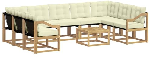 vidaXL Outdoor-Sofagarnitur mit Kissen 10 pcs Weiß und Creme, Moderne Gartenmöbel, Akazienholz-Sofa, Textilene-Rücken, strapazierfähige Sitzmöbel, Bequeme Liegeplätze