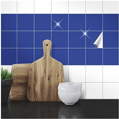 Wandkings Fliesenaufkleber - Wähle eine Farbe & Größe - Blau Glänzend - 9,5 x 9,5 cm - 100 Stück für Fliesen in Küche, Bad & mehr