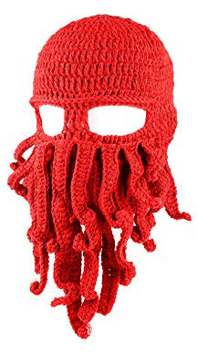 Unisex Tentacle Octopus Cthulhu Strickmütze Windproof Bart Ski Maskenhut (Red)