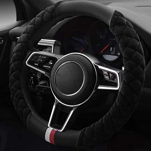 Lenkradbezug Fall Winter Warm Plüsch Weich Auto Protector Universal Fell Rad Interior Accessoires Schwarz