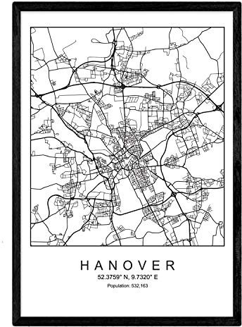 Nacnic Minimalistische Stadtplanen Poster. Geometrische Stil Wanddekoration Abbildung von Hannover. Verschiedene Deutsche Stadtkarten, Plänen und Reisen Bilder ohne Rahmen. Größe A3.