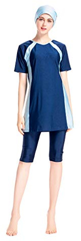 Lazzboy Frauen Muslimischen Badeanzug Mit Kappe Volltonfarbe Beachwear Bademode Bescheiden Surfing Suit Muslim Hindu Jüdisch Shorts Sonnenschutzmittel