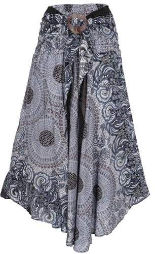 GURU SHOP Boho Sommerrock, Maxirock Hippie Chic - Schwarz/blaugrau, Damen, Synthetisch