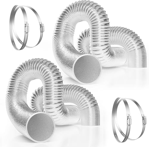 VIVOSUN 2-pack 10 cm (4 tum) 25 fot icke-isolerad flexluft aluminium kanaltorkare ventilationsslang för HVAC-ventilation med fyra 10 cm klämmor i rostfritt stål