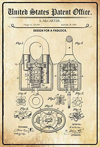 Schatzmix Blechschild Patent Entwurf Padlock-Vorhängeschloss Metallschild Wanddeko 20x30 tin Sign