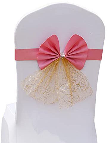 Bigood Nœud Papillon Bande Décor Mariage Soirée Housse de Chaise Rose-10pcs