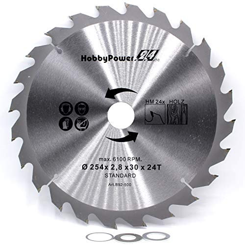 1 Kreissägeblatt Sägeblatt 254x30mm 24 Zähne + 3 Reduzierringe auf 25,4/20 / 16 mm für GÜDE Kreissäge TK 2400 ECO TK 2400P GTKS 1800