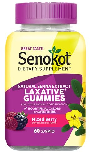 Senokot Dietary Supplement Laxative Gummies for Occasional Constipation Relief, Mixed Berry, 60 Count
