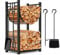 Amagabeli Kaminholzregal mit 4 Kaminwerkzeug 80cmx40cmx30cm für Innen Außen Holzscheithalter mit Hohes Holzscheitregal Kamin Holzlager Stapeln mit Schmiedeeisenwerkzeugen Schwarz