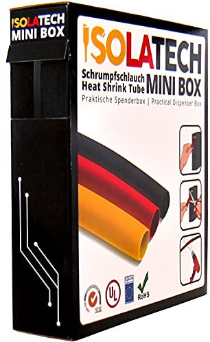 ISOLATECH Gaine thermorétractable 3:1 Mini Box sans colle noir Ø3mm 10 mètres pour voiture USB électriques Câble Réparation Emballage résistant aux UV isolant non marqué