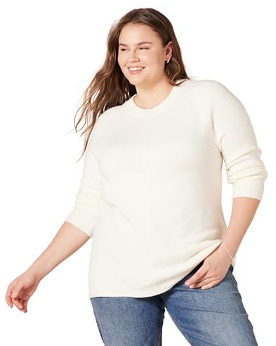 Amazon Essentials Damen Regular-Fit Langarm-Pullover Rundhalsausschnitt, Elfenbein, L