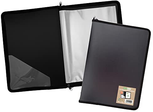 eco-eco A3 50% Recycled 30 Pocket Black Zipped Presentation Display Book, File Folder, Artwork Portfolio with Plastic Sleeves, eco091