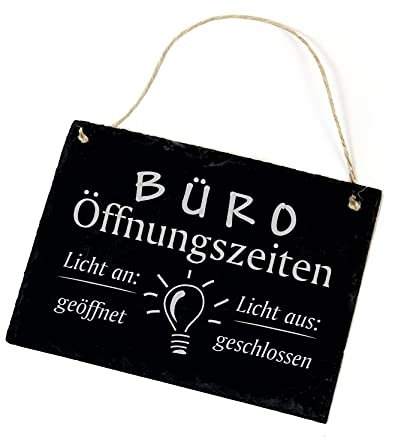 Büro Öffnungszeiten - Schild Schiefertafel graviert - Licht an Licht aus - Türschild 22 x 16 cm