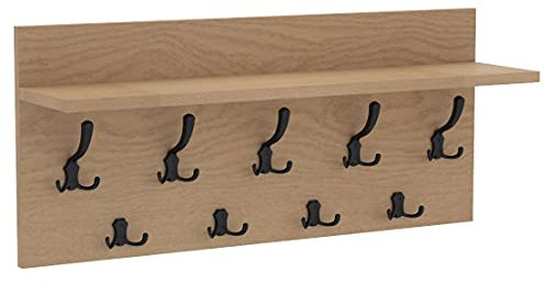 AKKE Mikon 40x90 | VERTI Garderobenpaneel Wandgarderobe Garderobe Wandpaneel Kleiderstange SCHWARZ | EICHE HELL