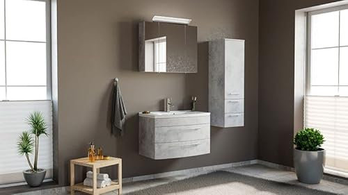 Posseik MODENASET803000216DE Badmöbel-Set Luna, 80 cm, Beton, 82 x 53,2 x 49 cm, 3-teilig